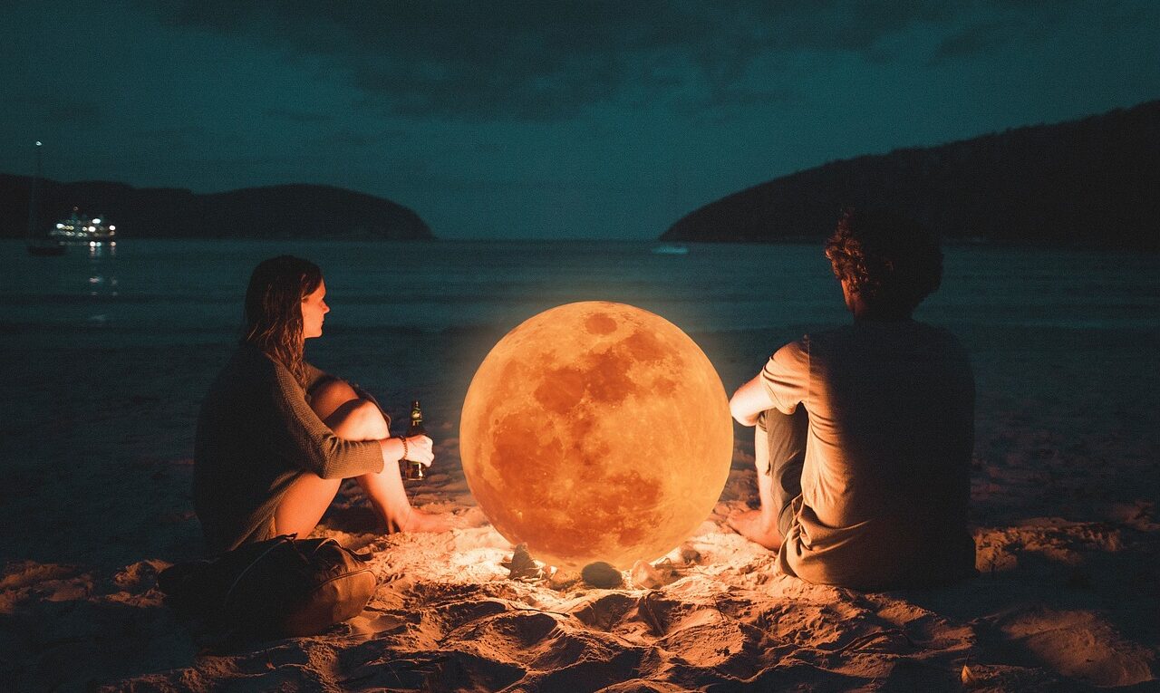 couples, moon, light